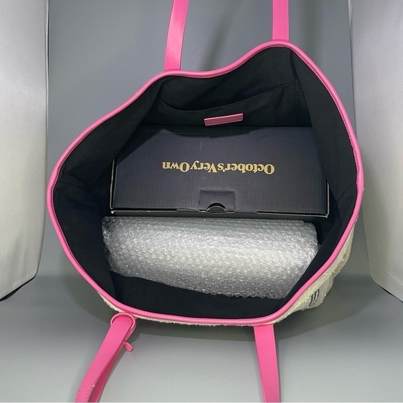 Palm Angels Pink Leather Logo Tote Bag Shoulder Carryall Large Display Model - Picture 14 of 16